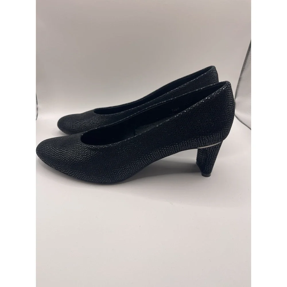 VANELi Dayle Black Leather Lizard Embossed Pumps Metallic Shimmer Heels Sz 7.5 N
